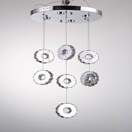 Lámpara de araña moderna de cristal de acero inoxidable de siete anillos y siete luces de alta calidad