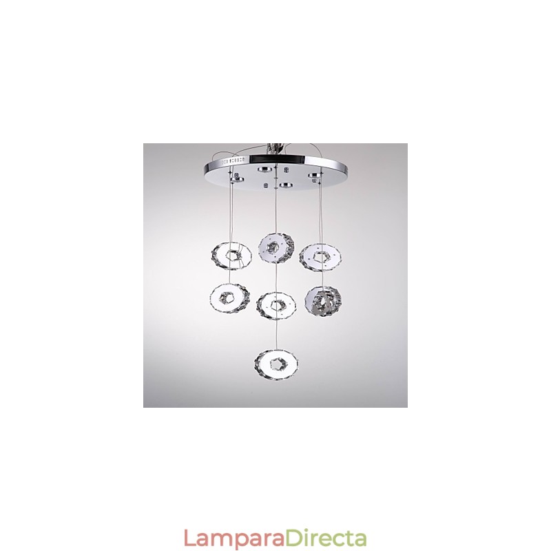 Lámpara de araña moderna de cristal de acero inoxidable de siete anillos y siete luces de alta calidad