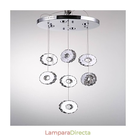 Lámpara de araña moderna de cristal de acero inoxidable de siete anillos y siete luces de alta calidad Lámpara de araña moderna de cristal de acero inoxidable de siete anillos y siete luces de alta calidad