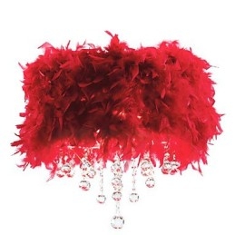 Lámpara colgante de cristal con 3 luces y pantalla de plumas rojas