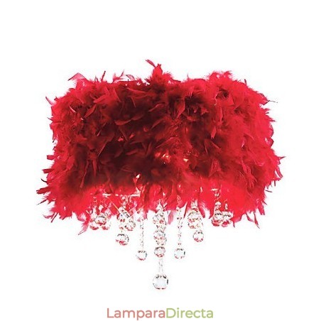 Lámpara colgante de cristal con 3 luces y pantalla de plumas rojas Lámpara colgante de cristal con 3 luces y pantalla de plumas rojas