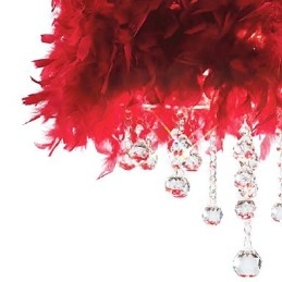 Lámpara colgante de cristal con 3 luces y pantalla de plumas rojas