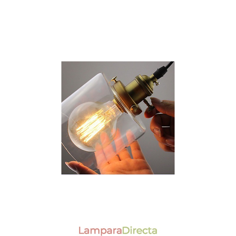 Lámpara colgante de vidrio, latón, estilo retro, vintage, industrial, para cafetería o garaje.