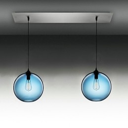 Lámpara colgante moderna de cristal de 2 luces con diseño de burbujas redondas azules
