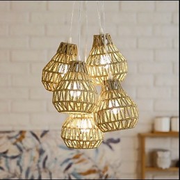Lámpara de araña de 5 luces con diseño retro creativo de cuerda de jaula