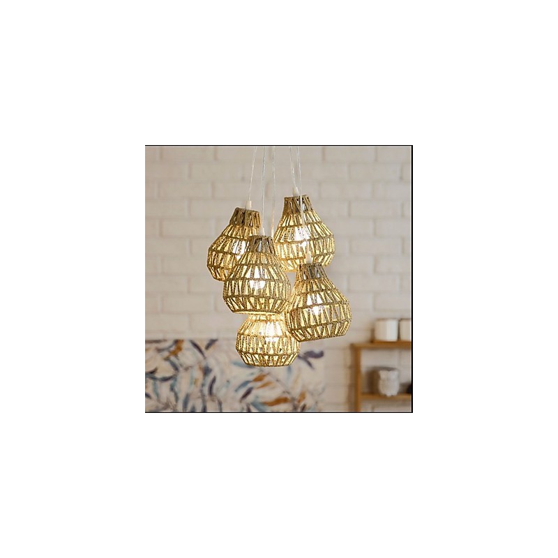 Lámpara de araña de 5 luces con diseño retro creativo de cuerda de jaula