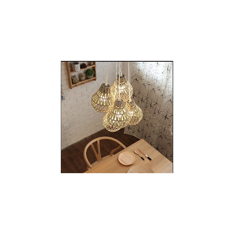 Lámpara de araña de 5 luces con diseño retro creativo de cuerda de jaula