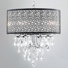 Lámpara colgante moderna de 4 luces con gotas de cristal