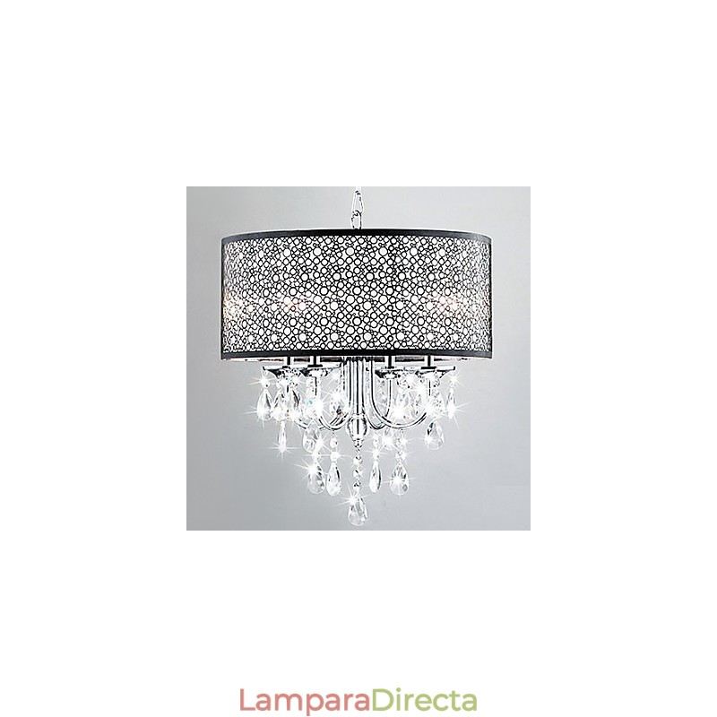 Lámpara colgante moderna de 4 luces con gotas de cristal