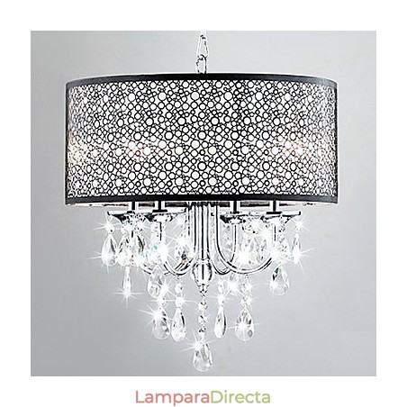 Lámpara colgante moderna de 4 luces con gotas de cristal Lámpara colgante moderna de 4 luces con gotas de cristal