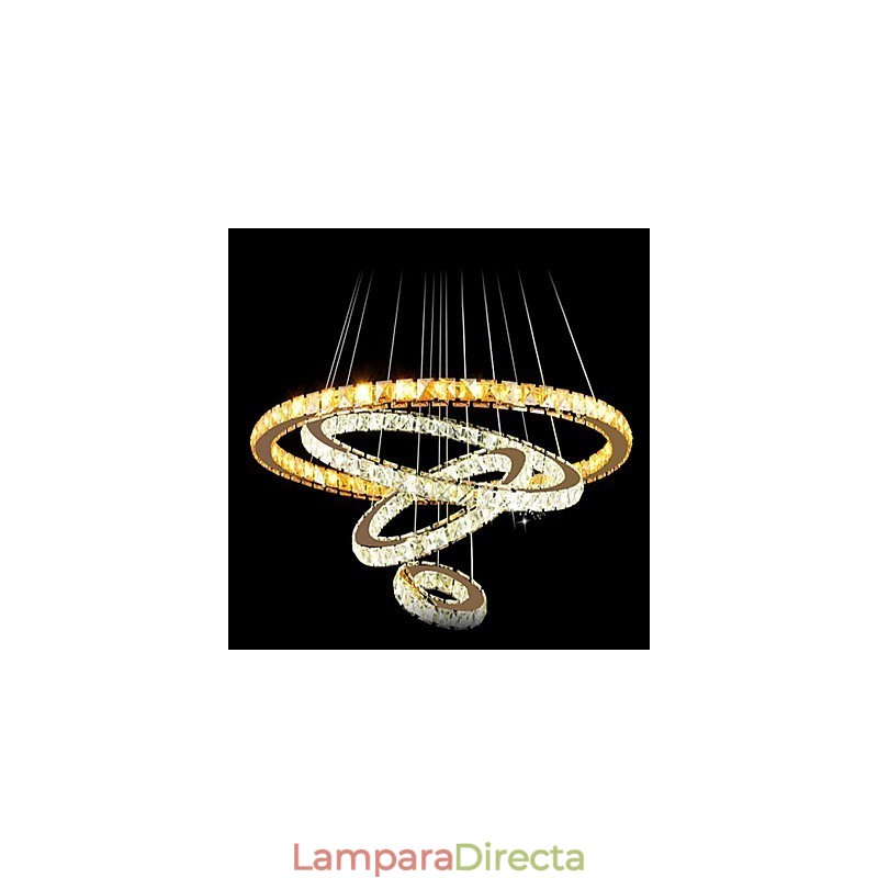 Lámpara colgante de cristal K9 para techo, cristal transparente, redonda, 4 anillos, anillo grande (blanco cálido), otro (blanco frío).