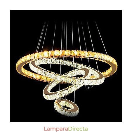 Lámpara colgante de cristal K9 para techo, cristal transparente, redonda, 4 anillos, anillo grande (blanco cálido), otro (blanco frío). Lámpara colgante de cristal K9 para techo, cristal transparente, redonda, 4 anillos, anillo grande (blanco cálido), otro (blanco frío).