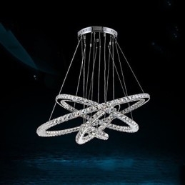 Lámpara colgante de cristal K9 para techo, cristal transparente, redonda, 4 anillos, anillo grande (blanco cálido), otro (blanco frío).
