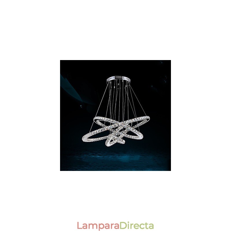 Lámpara colgante de cristal K9 para techo, cristal transparente, redonda, 4 anillos, anillo grande (blanco cálido), otro (blanco frío).