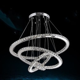 Lámpara colgante de cristal K9 para techo, cristal transparente, redonda, 4 anillos, anillo grande (blanco cálido), otro (blanco frío).