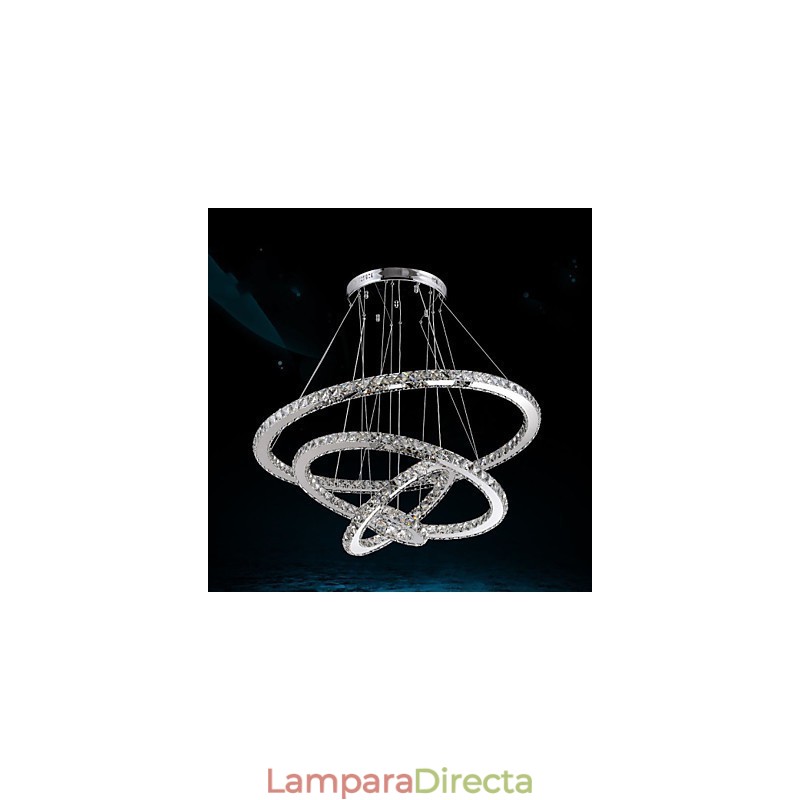 Lámpara colgante de cristal K9 para techo, cristal transparente, redonda, 4 anillos, anillo grande (blanco cálido), otro (blanco frío).