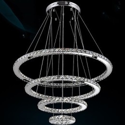 Lámpara colgante de cristal K9 para techo, cristal transparente, redonda, 4 anillos, anillo grande (blanco cálido), otro (blanco frío).