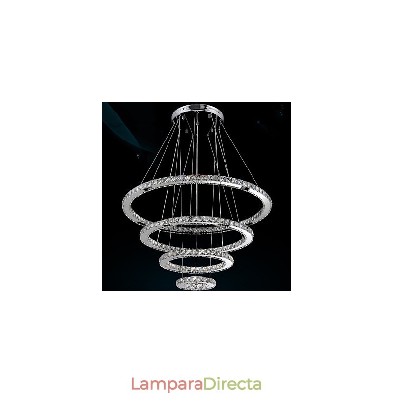 Lámpara colgante de cristal K9 para techo, cristal transparente, redonda, 4 anillos, anillo grande (blanco cálido), otro (blanco frío).
