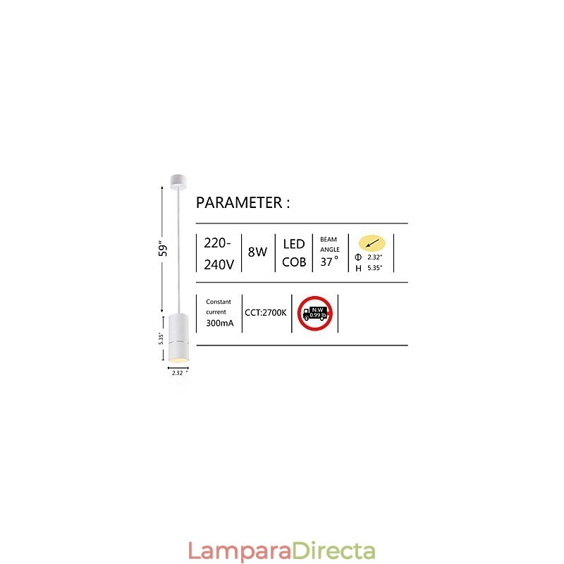 GE 05032 8W 136mm 1 Luz Mini Lámpara Colgante Blanco Empolvado con Aluminio