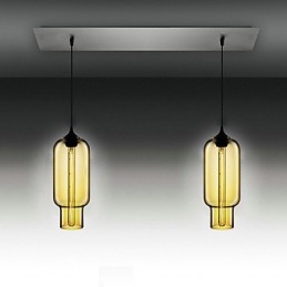 Lámpara colgante moderna de cristal transparente con 2 luces en diseño de burbujas y acabado galvanizado.