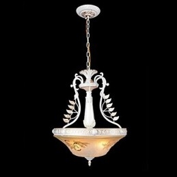 Lámpara colgante blanca de tres luces con pantalla de cristal dorado a mano, estilo retro clásico europeo.