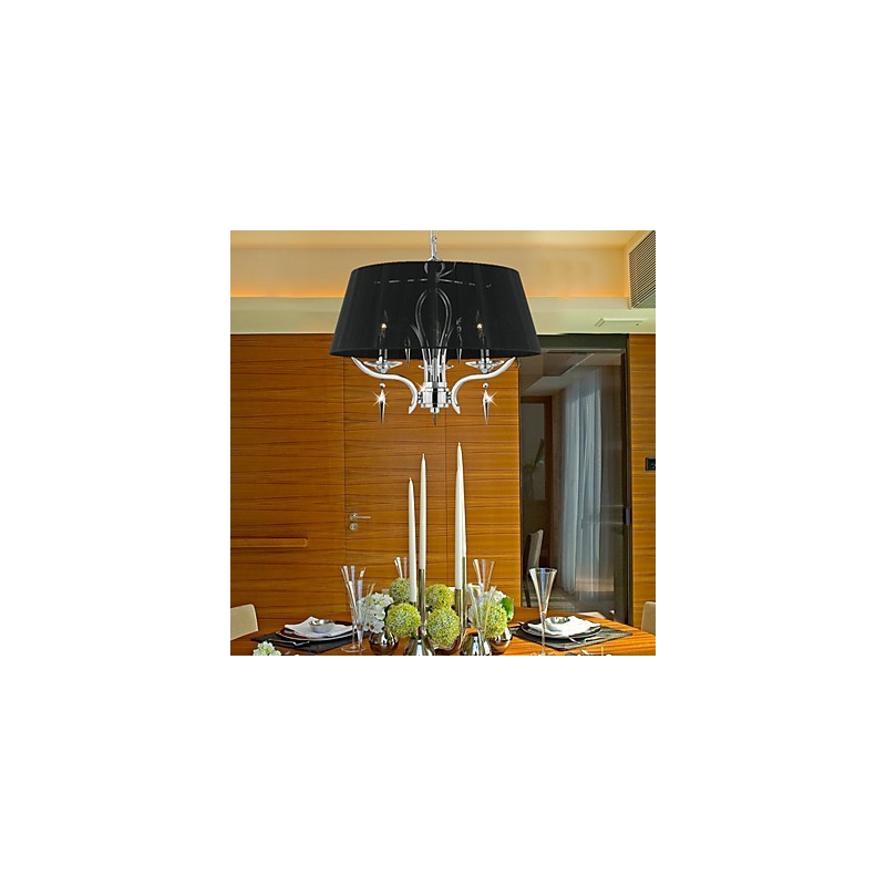 Elegante lámpara de araña de cristal de 3 luces con pantalla negra