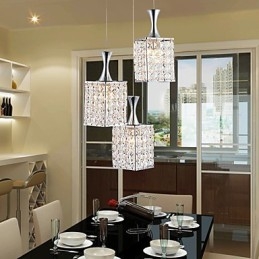 Lámpara colgante de cristal K9 con marco de metal de 3 luces, con bombilla incluida