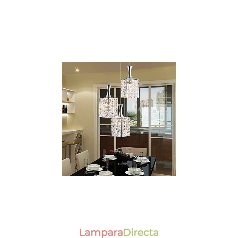 Lámpara colgante de cristal K9 con marco de metal de 3 luces, con bombilla incluida