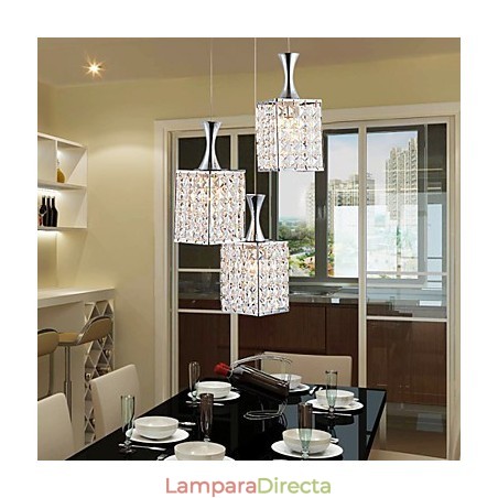 Lámpara colgante de cristal K9 con marco de metal de 3 luces, con bombilla incluida Lámpara colgante de cristal K9 con marco de metal de 3 luces, con bombilla incluida