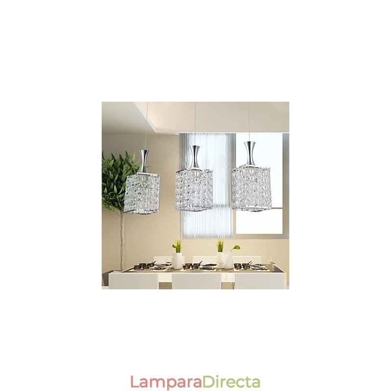 Lámpara colgante de cristal K9 con marco de metal de 3 luces, con bombilla incluida