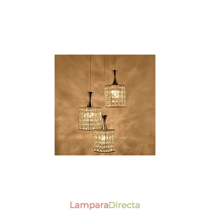 Lámpara colgante de cristal K9 con marco de metal de 3 luces, con bombilla incluida