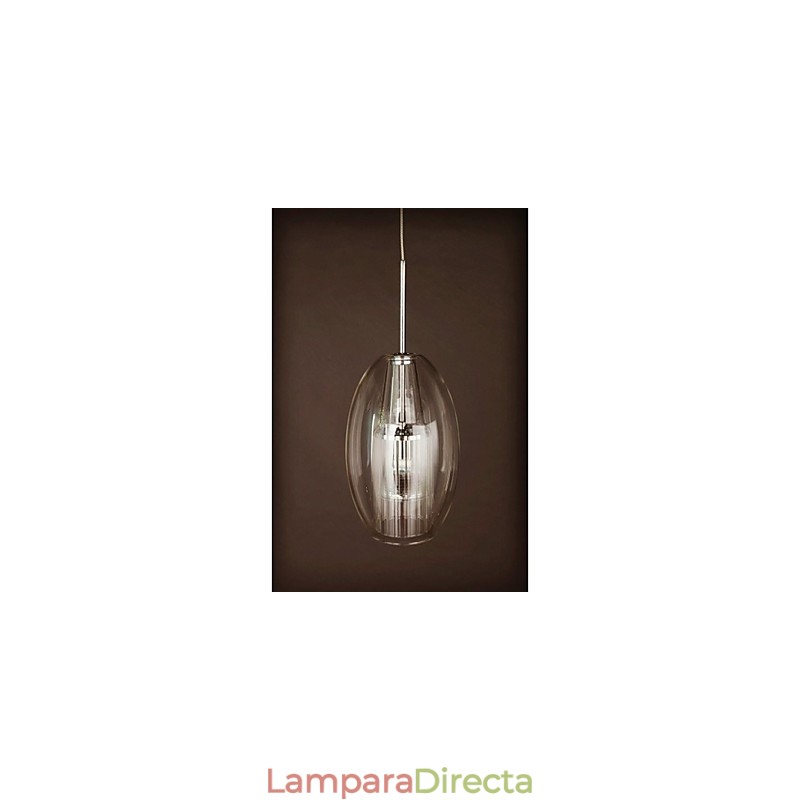 Lámpara colgante moderna, contemporánea, tradicional, clásica, de metal cromado.