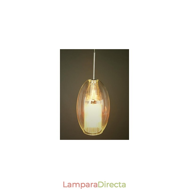 Lámpara colgante moderna, contemporánea, tradicional, clásica, de metal cromado.