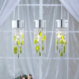 Lámpara colgante artística de cristal con decoraciones verdes y base de bombilla G4