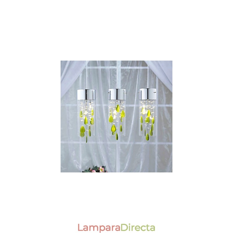Lámpara colgante artística de cristal con decoraciones verdes y base de bombilla G4
