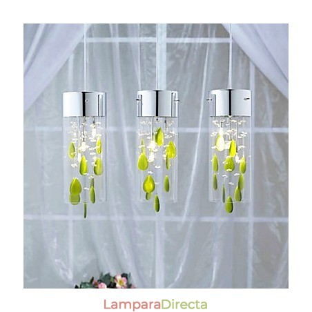 Lámpara colgante artística de cristal con decoraciones verdes y base de bombilla G4 Lámpara colgante artística de cristal con decoraciones verdes y base de bombilla G4