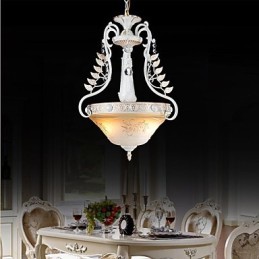 Lámpara colgante blanca de dos luces con pantalla de cristal dorado a mano, estilo retro europeo clásico.