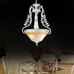 Lámpara colgante blanca de dos luces con pantalla de cristal dorado a mano, estilo retro europeo clásico.