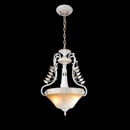 Lámpara colgante blanca de dos luces con pantalla de cristal dorado a mano, estilo retro europeo clásico.