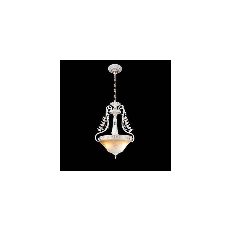Lámpara colgante blanca de dos luces con pantalla de cristal dorado a mano, estilo retro europeo clásico.