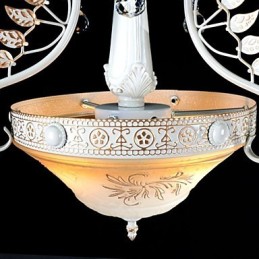 Lámpara colgante blanca de dos luces con pantalla de cristal dorado a mano, estilo retro europeo clásico.