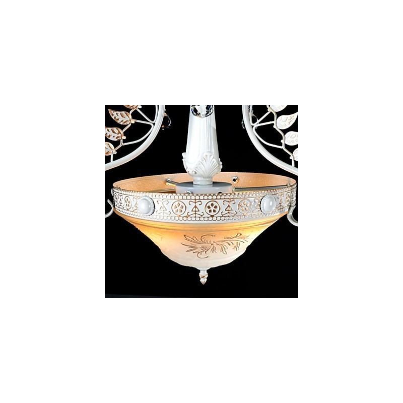 Lámpara colgante blanca de dos luces con pantalla de cristal dorado a mano, estilo retro europeo clásico.