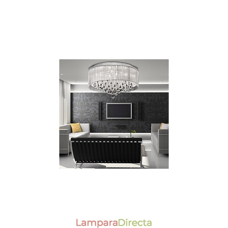 Elegante lámpara colgante de cristal con 8 luces y pantalla cilíndrica