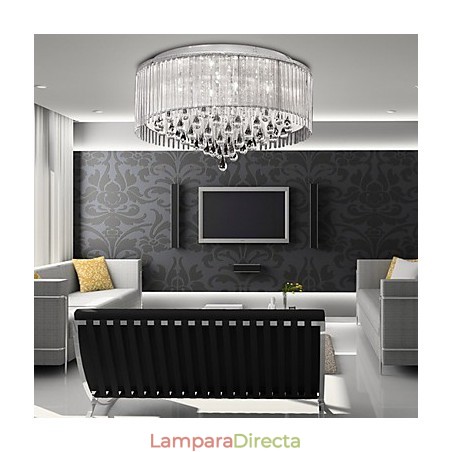 Elegante lámpara colgante de cristal con 8 luces y pantalla cilíndrica Elegante lámpara colgante de cristal con 8 luces y pantalla cilíndrica