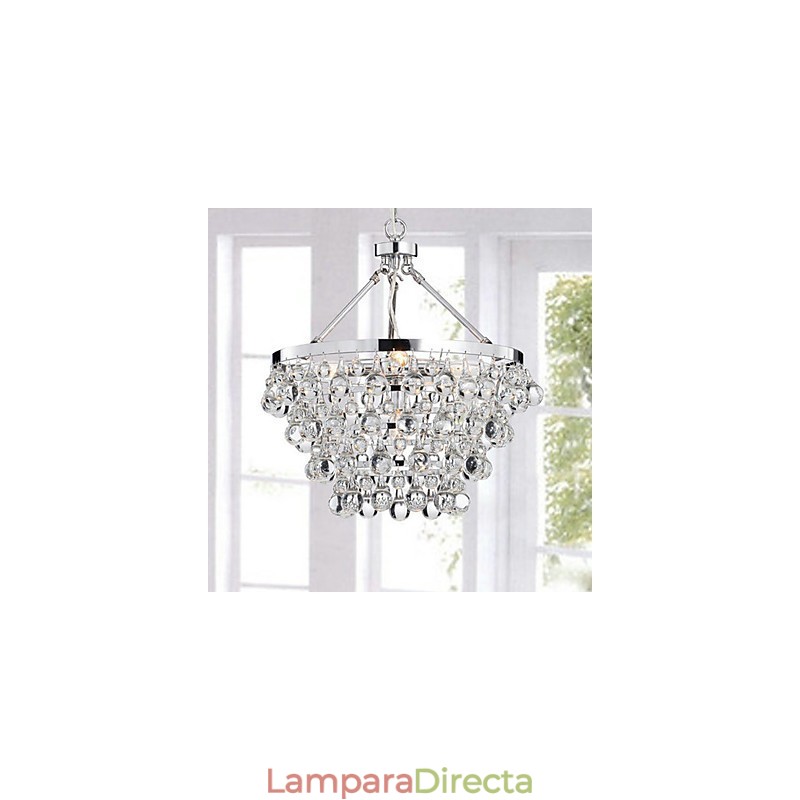 Lámpara de araña clásica tradicional de metal cromado y cristal
