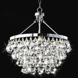 Lámpara de araña clásica tradicional de metal cromado y cristal