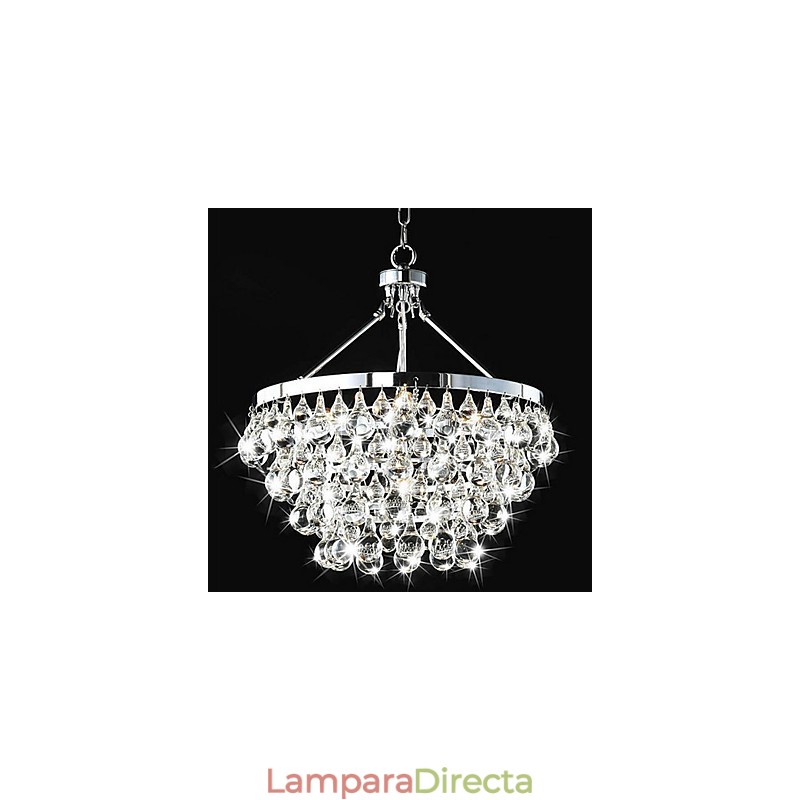 Lámpara de araña clásica tradicional de metal cromado y cristal