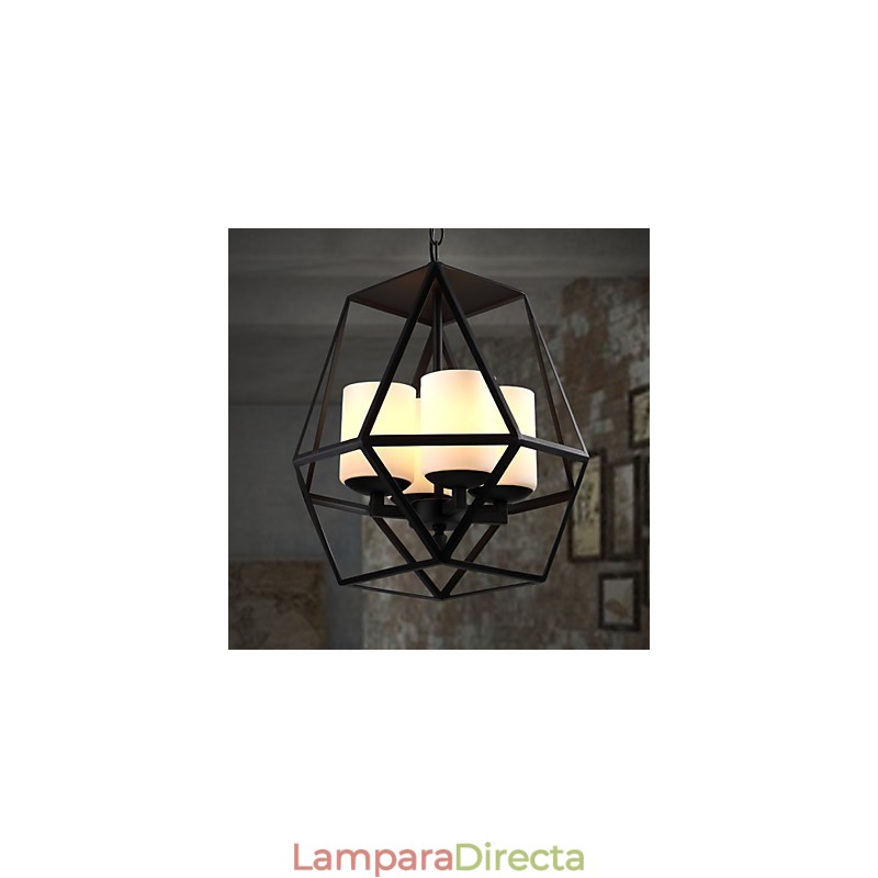 Lámpara de araña moderna de hierro negro vintage americana de nivel superior, 4 luces