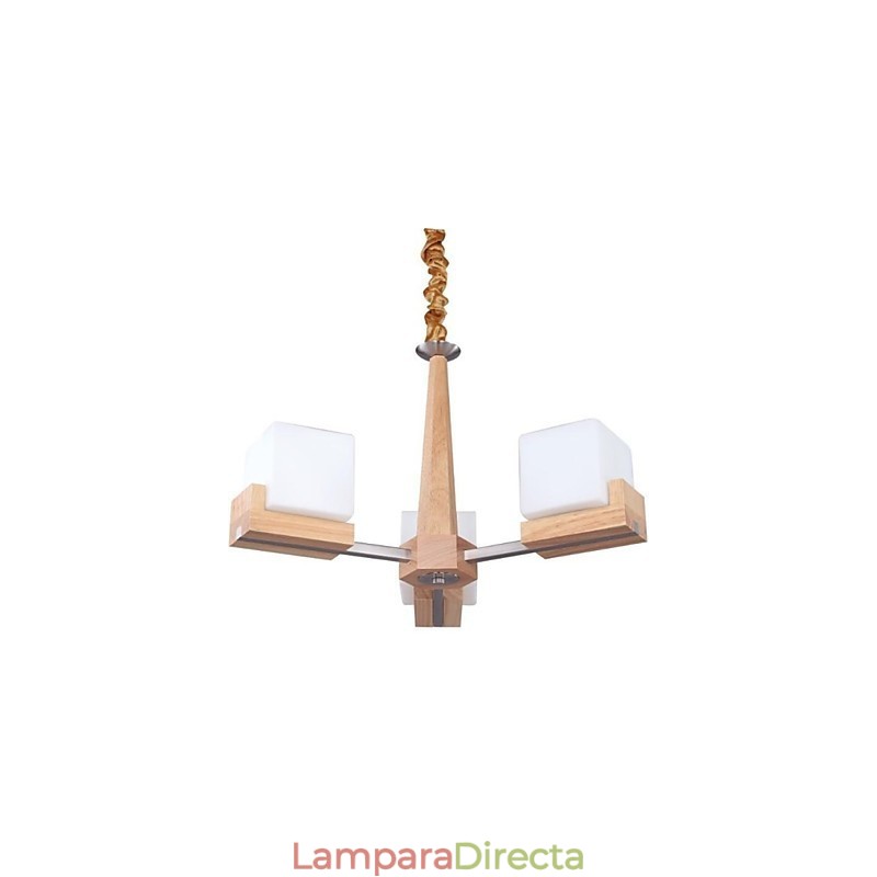 Lámpara colgante de roble tres luces Roble y cristal