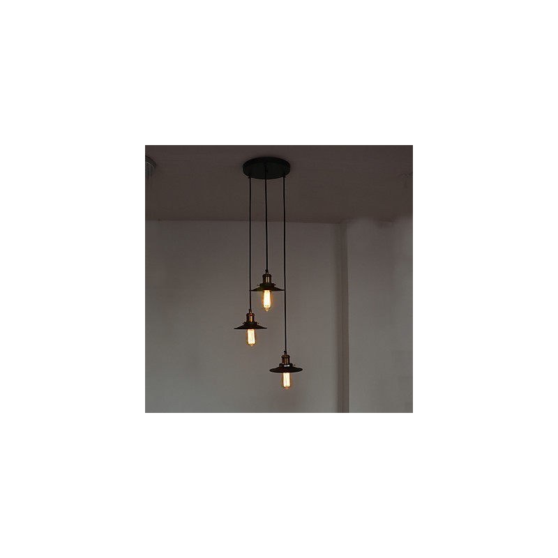 Lámpara colgante vintage de 3 luces con pantalla de hierro